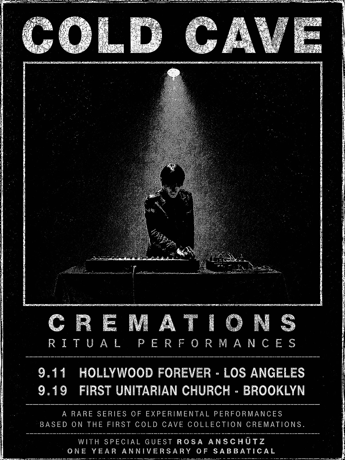 poster with wesley eisold of cold cave for 2026 cremations shows in hollywood and brooklyn